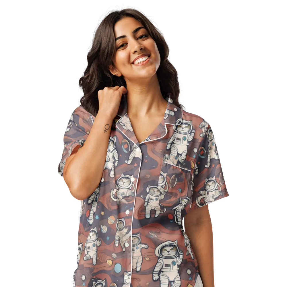 Orbiting Tabby on Women's Short Sleeve Pajama Top — Front