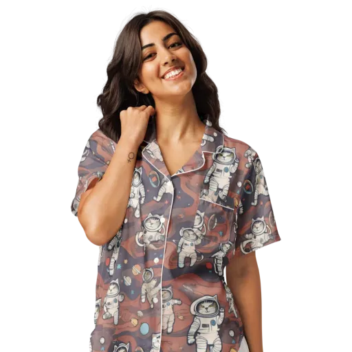 Orbiting Tabby on a Women's Short Sleeve Pajama Top