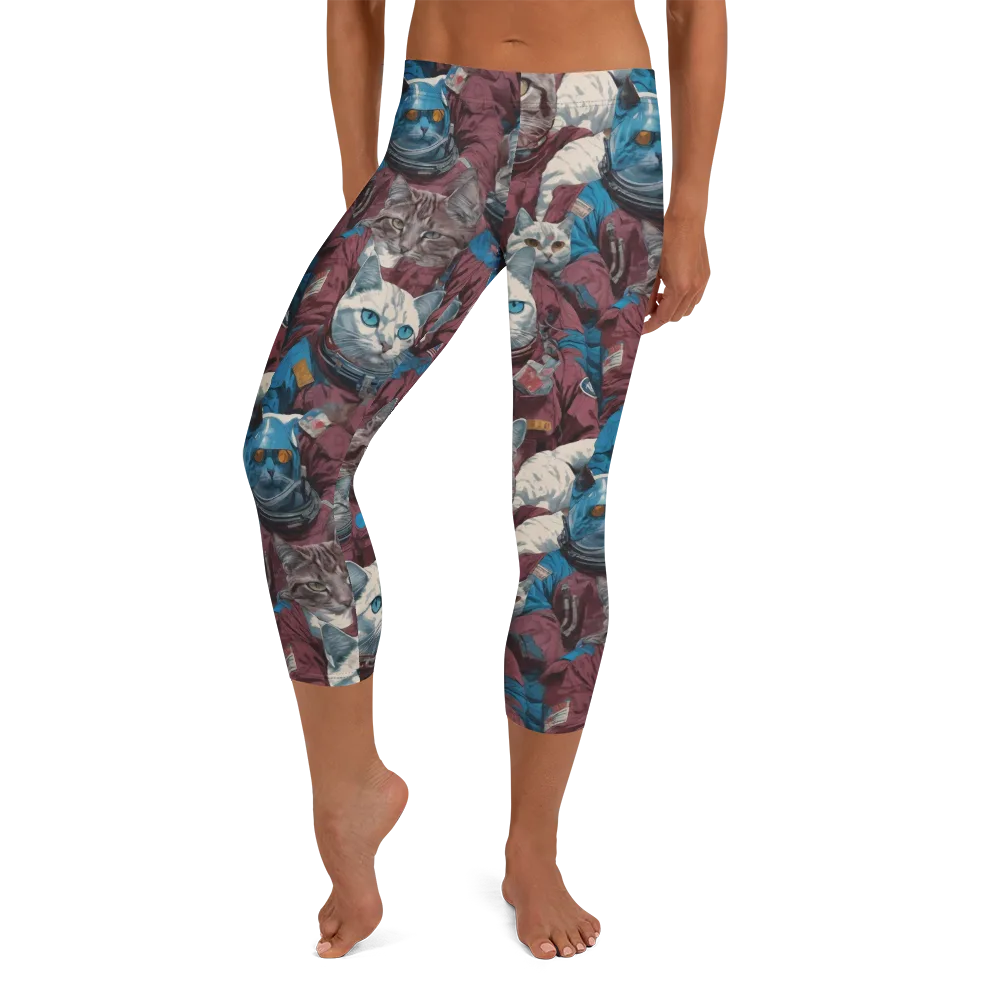 Cosmic Cat Crew on Capri Leggings — Front