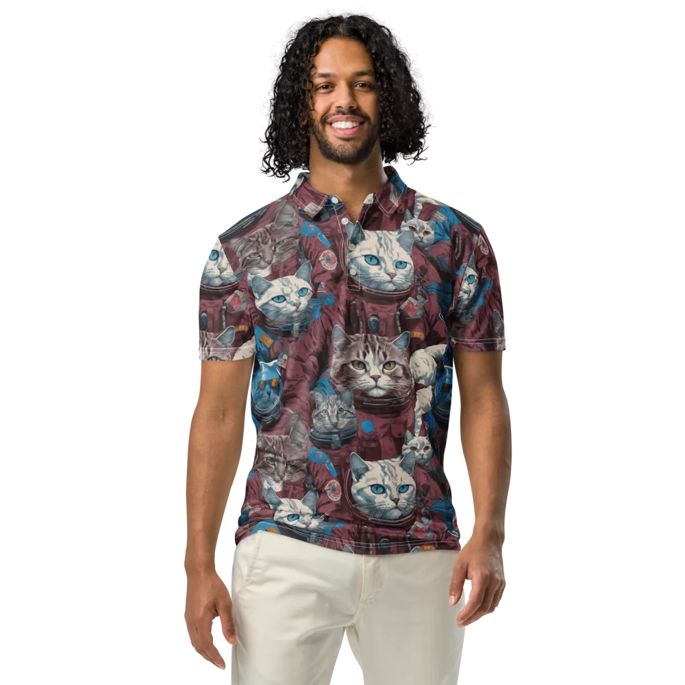 Cosmic Cat Crew on Men's Slim Fit Polo Shirt — Front