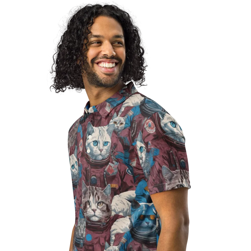 Cosmic Cat Crew on Men's Slim Fit Polo Shirt — Left Front