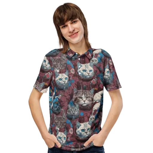 Cosmic Cat Crew on a Men's Slim Fit Polo Shirt