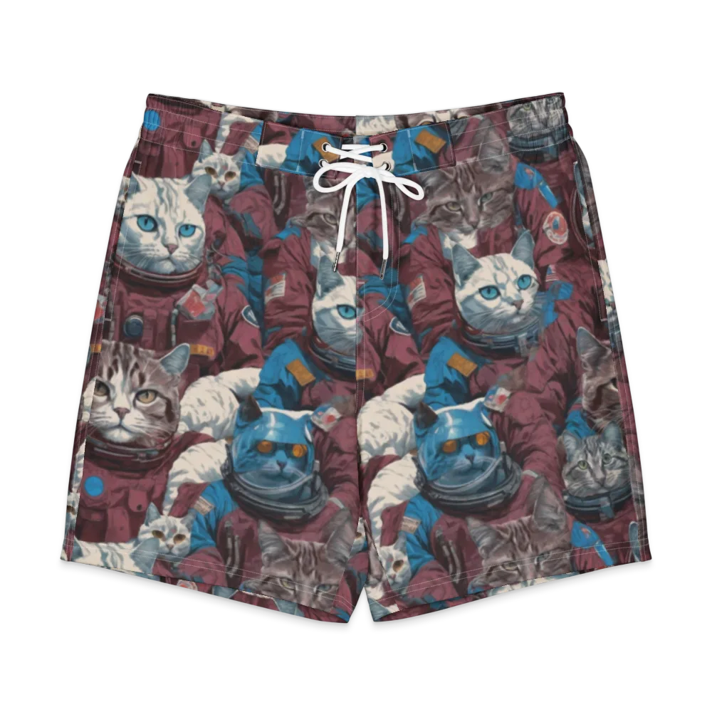 Cosmic Cat Crew on Men's Board Shorts — Front