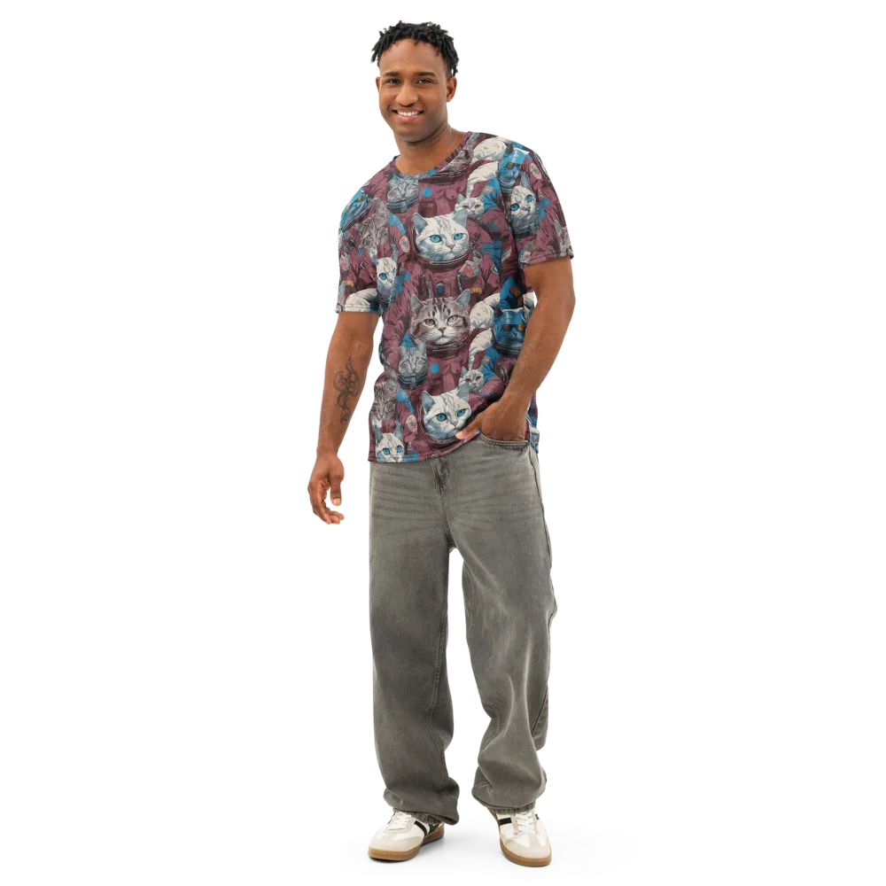 Cosmic Cat Crew on Men's Cotton Crew Neck T-Shirt — Front