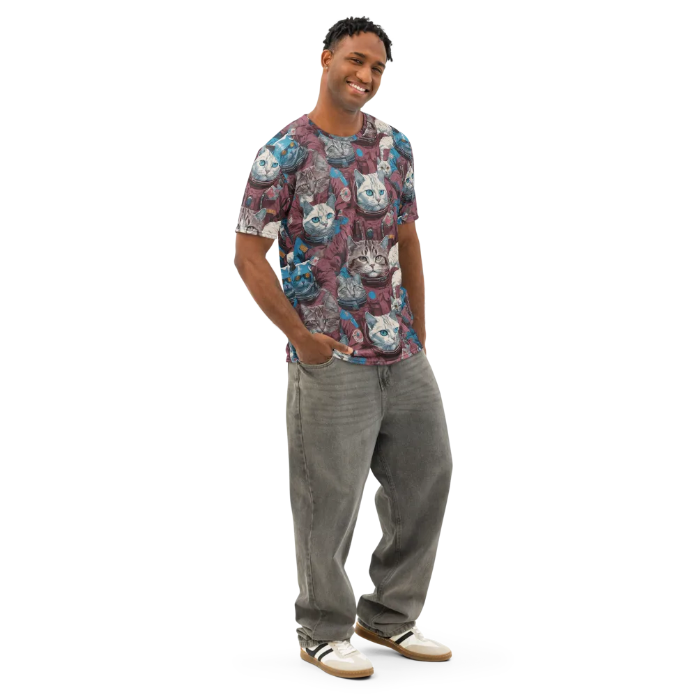 Cosmic Cat Crew on Men's Cotton Crew Neck T-Shirt — Right Front