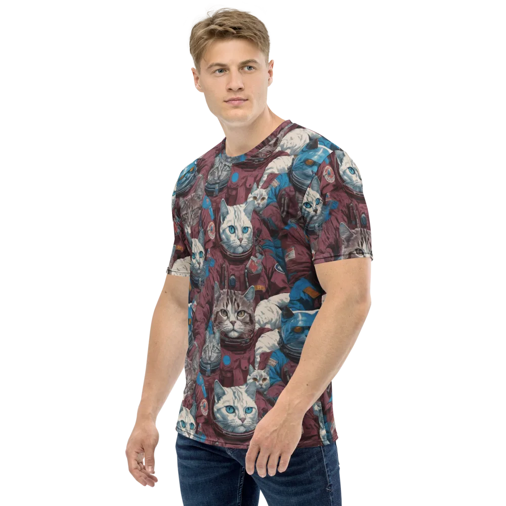 Cosmic Cat Crew on Men's Crew Neck T-Shirt — Left