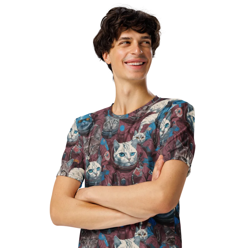 Cosmic Cat Crew on Men's Crew Neck T-Shirt — Left Front