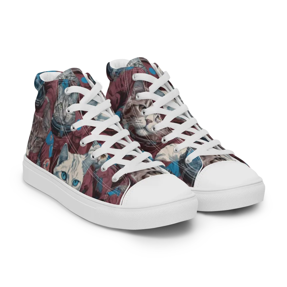 Cosmic Cat Crew on Men's High Top Canvas Shoes — Right Front