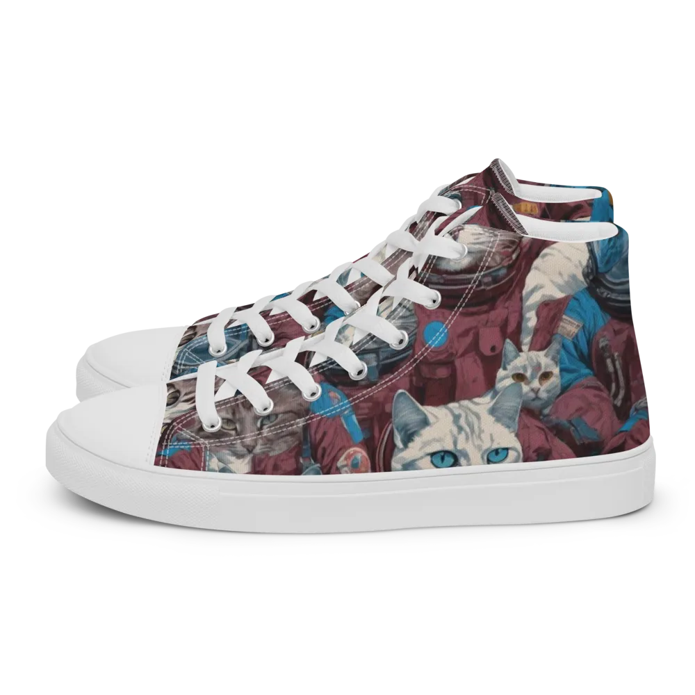 Cosmic Cat Crew on Men's High Top Canvas Shoes — Left