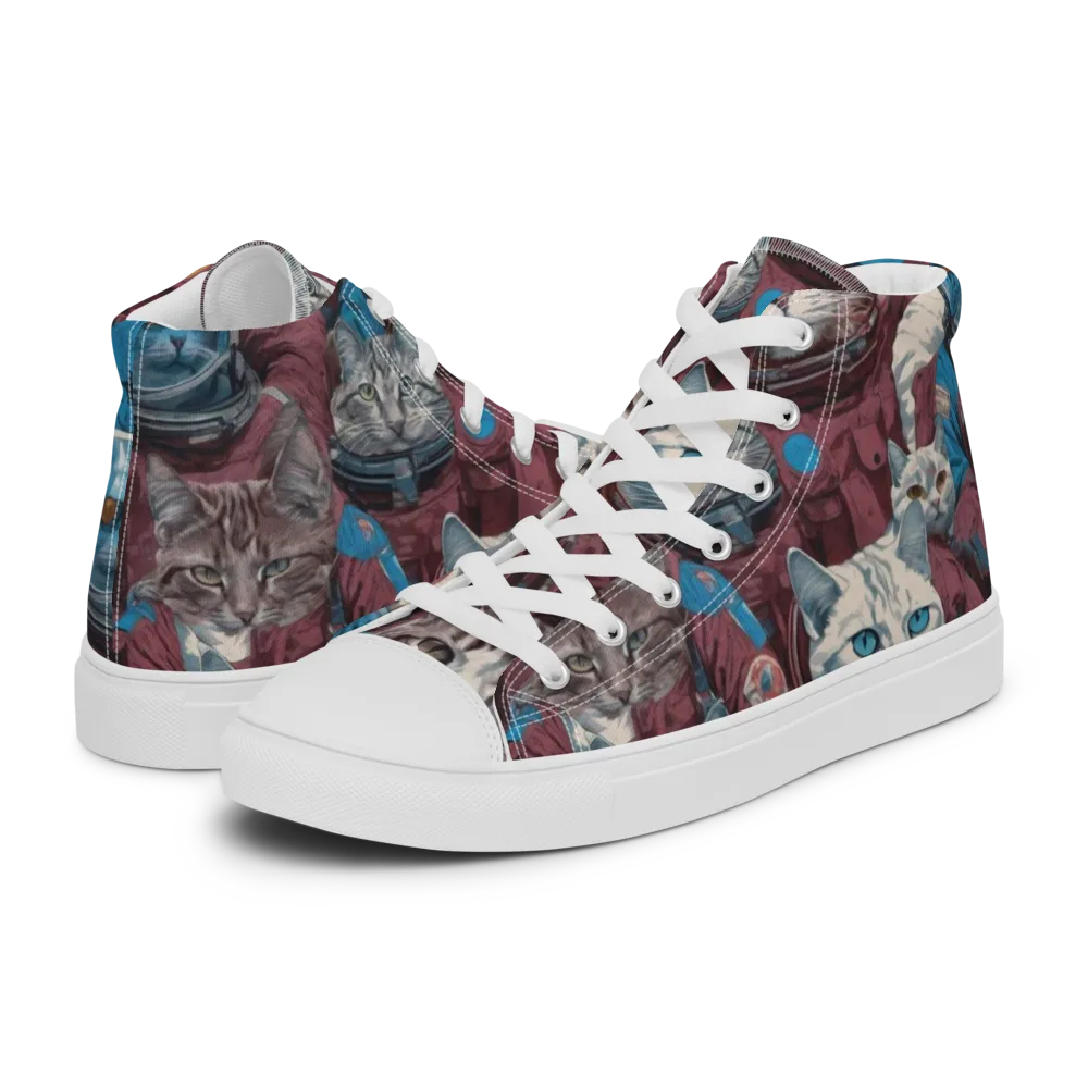 Cosmic Cat Crew on Men's High Top Canvas Shoes — Left