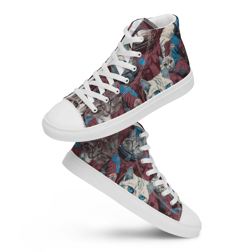 Cosmic Cat Crew on Men's High Top Canvas Shoes — Front