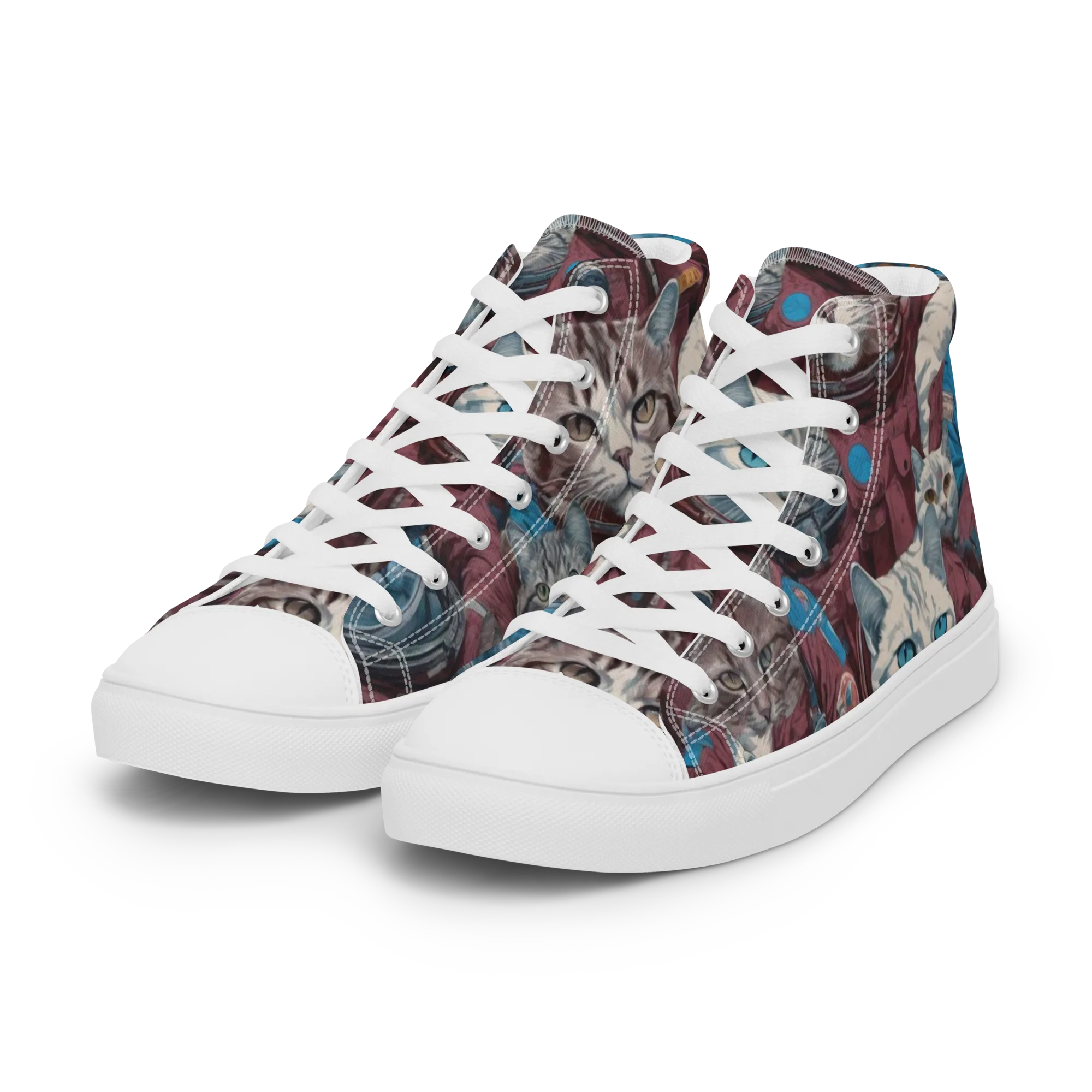 Cosmic Cat Crew on Women's High Top Canvas Shoes — Left Front
