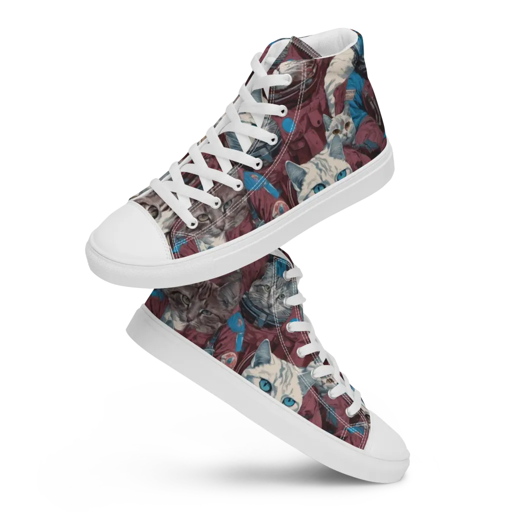 Cosmic Cat Crew on Women's High Top Canvas Shoes — Front