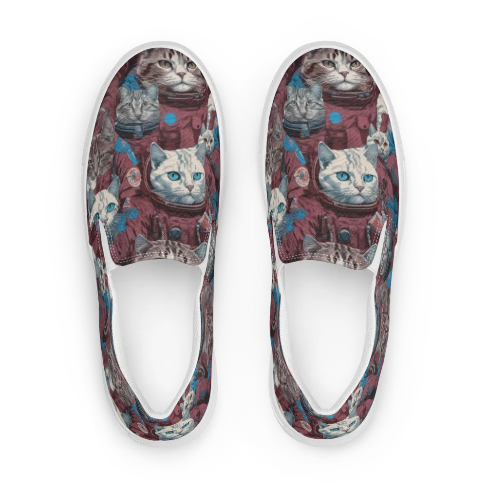 Cosmic Cat Crew on Men's Slip-On Canvas Shoes — Front