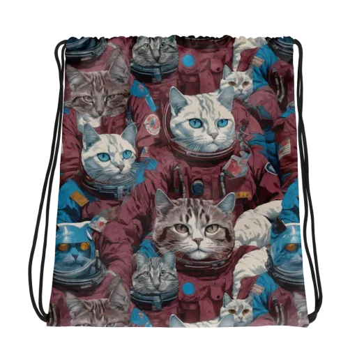 Cosmic Cat Crew on a Drawstring Bag