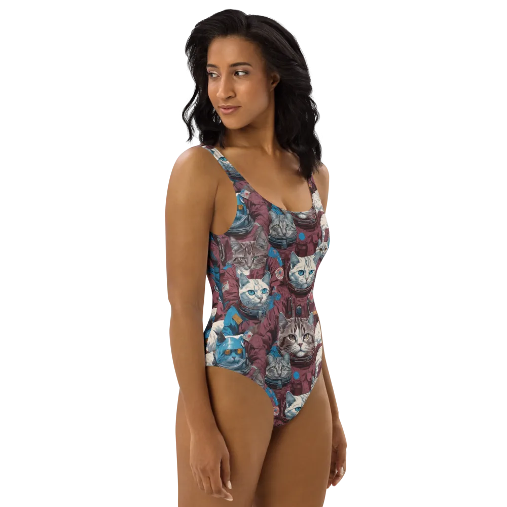 Cosmic Cat Crew on One-Piece Swimsuit — Right
