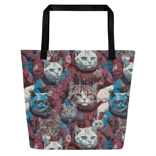 Cosmic Cat Crew on a Large Tote Bag W/ Pocket