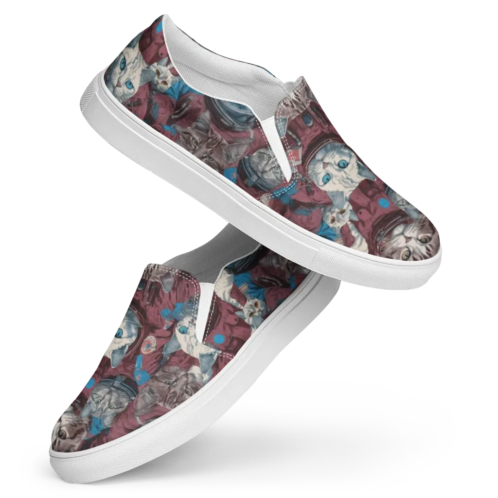Cosmic Cat Crew on Women's Slip-On Canvas Shoes — Front