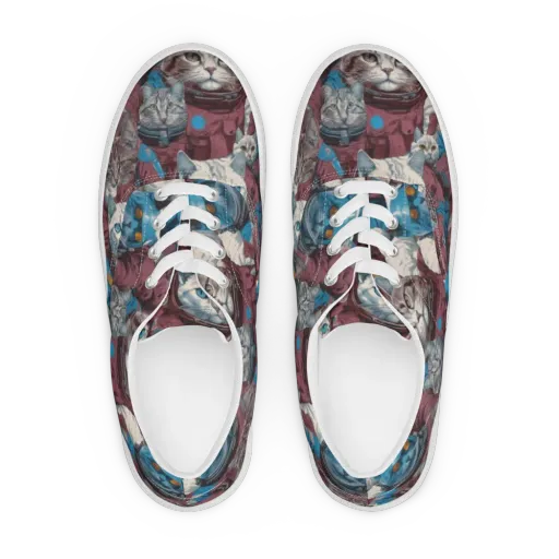 Cosmic Cat Crew on a Men's Lace-Up Canvas Shoes