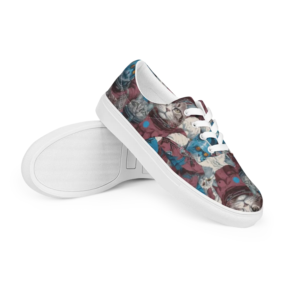 Cosmic Cat Crew on Men's Lace-Up Canvas Shoes — Right Front