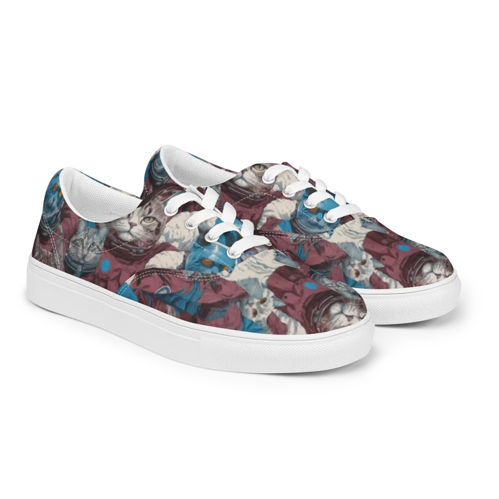 Cosmic Cat Crew on Men's Lace-Up Canvas Shoes — Right Front