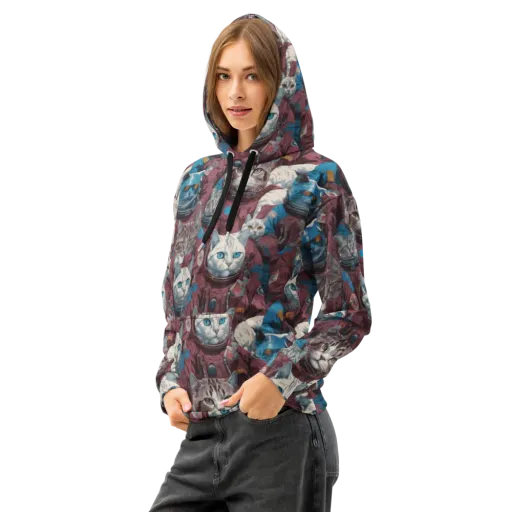 Cosmic Cat Crew on a Cotton Hoodie