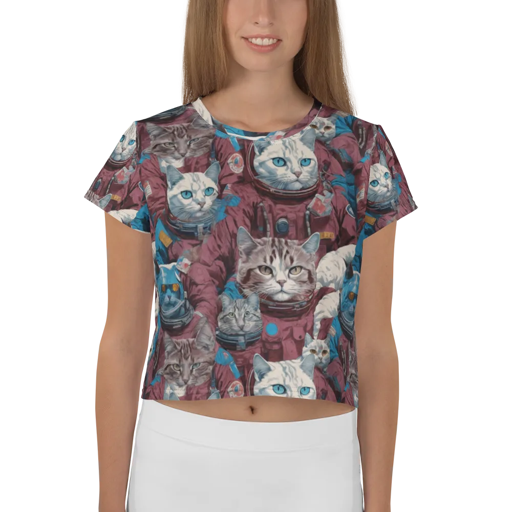 Cosmic Cat Crew on Crop Tee — Front