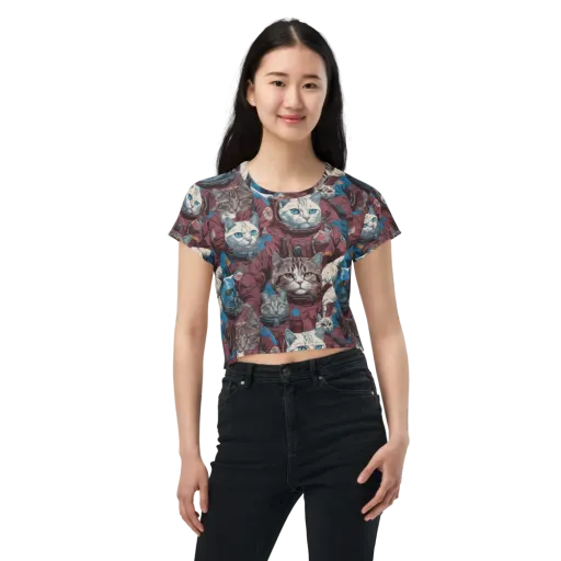 Cosmic Cat Crew on a Crop Tee
