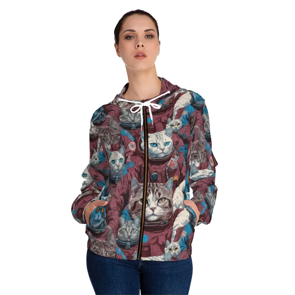 Cosmic Cat Crew on Women's Full-Zip Hoodie — Front On Person