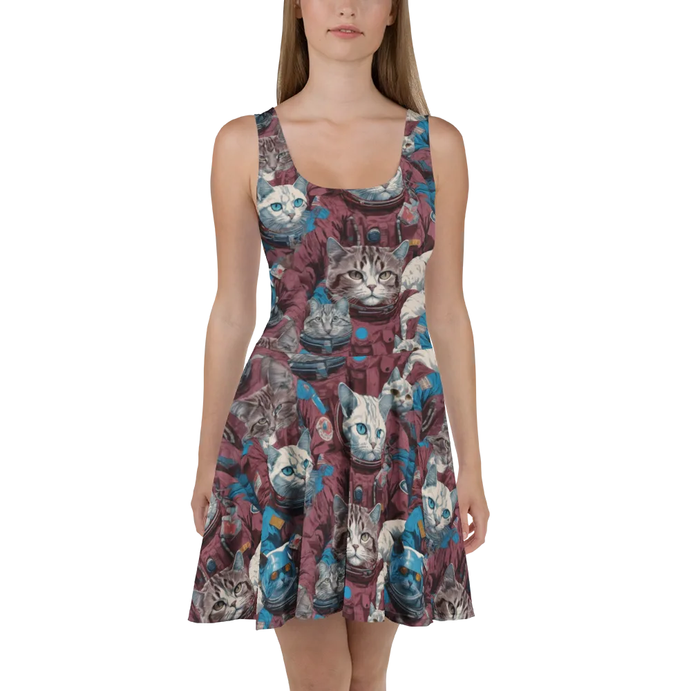 Cosmic Cat Crew on Skater Dress — Front