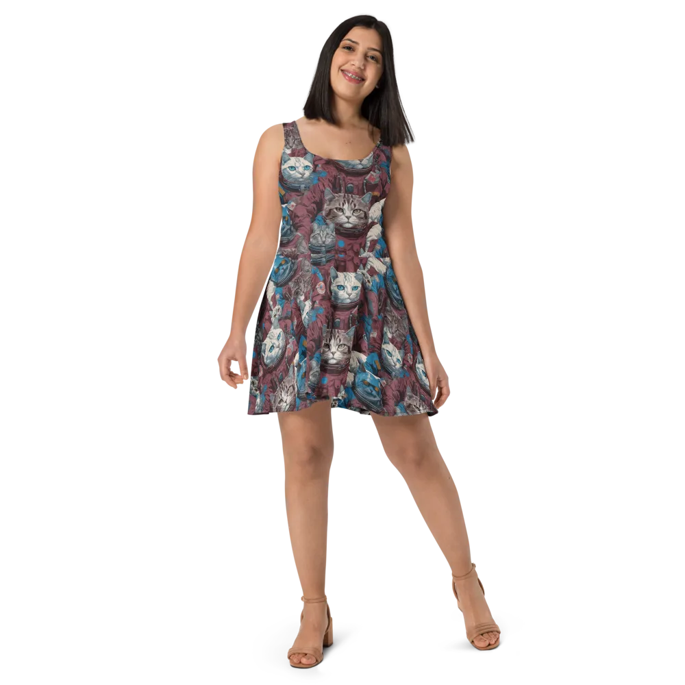 Cosmic Cat Crew on Skater Dress — Front