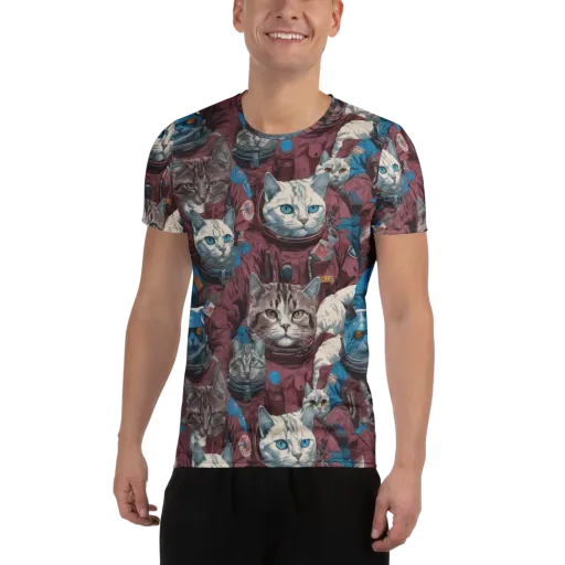 Cosmic Cat Crew on a Men's Athletic T-Shirt