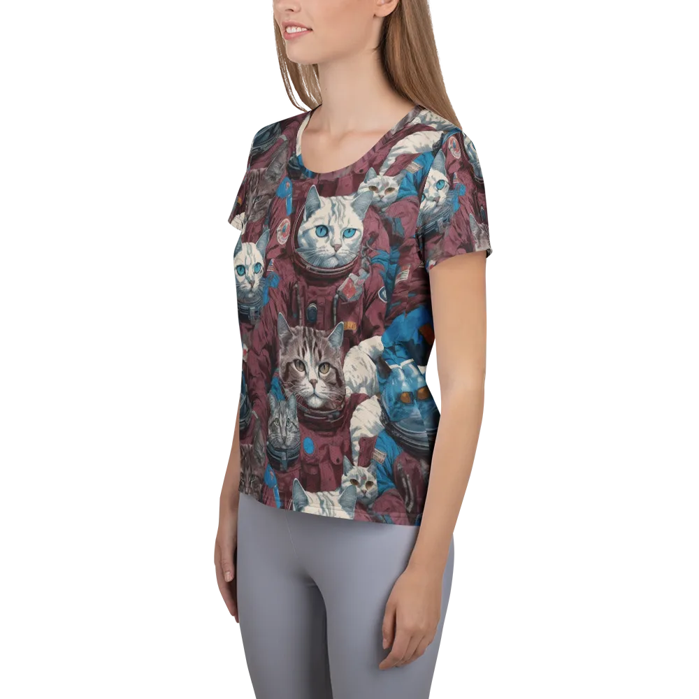 Cosmic Cat Crew on Women's Athletic T-Shirt — Left