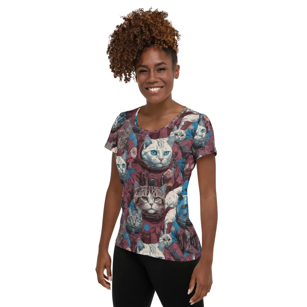 Cosmic Cat Crew on Women's Athletic T-Shirt — Left