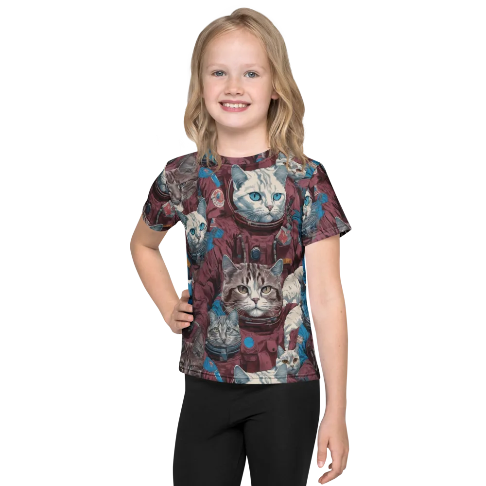 Cosmic Cat Crew on Kids Crew Neck T-Shirt — Front