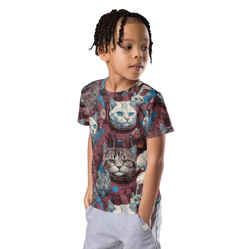 Cosmic Cat Crew on Kids Crew Neck T-Shirt — Left Front