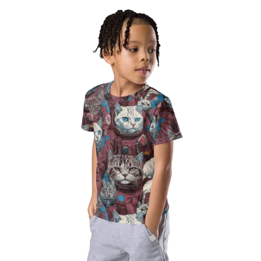 Cosmic Cat Crew on a Kids Crew Neck T-Shirt
