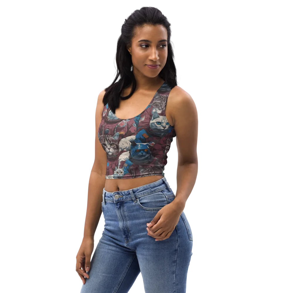 Cosmic Cat Crew on Crop Top — Left Front