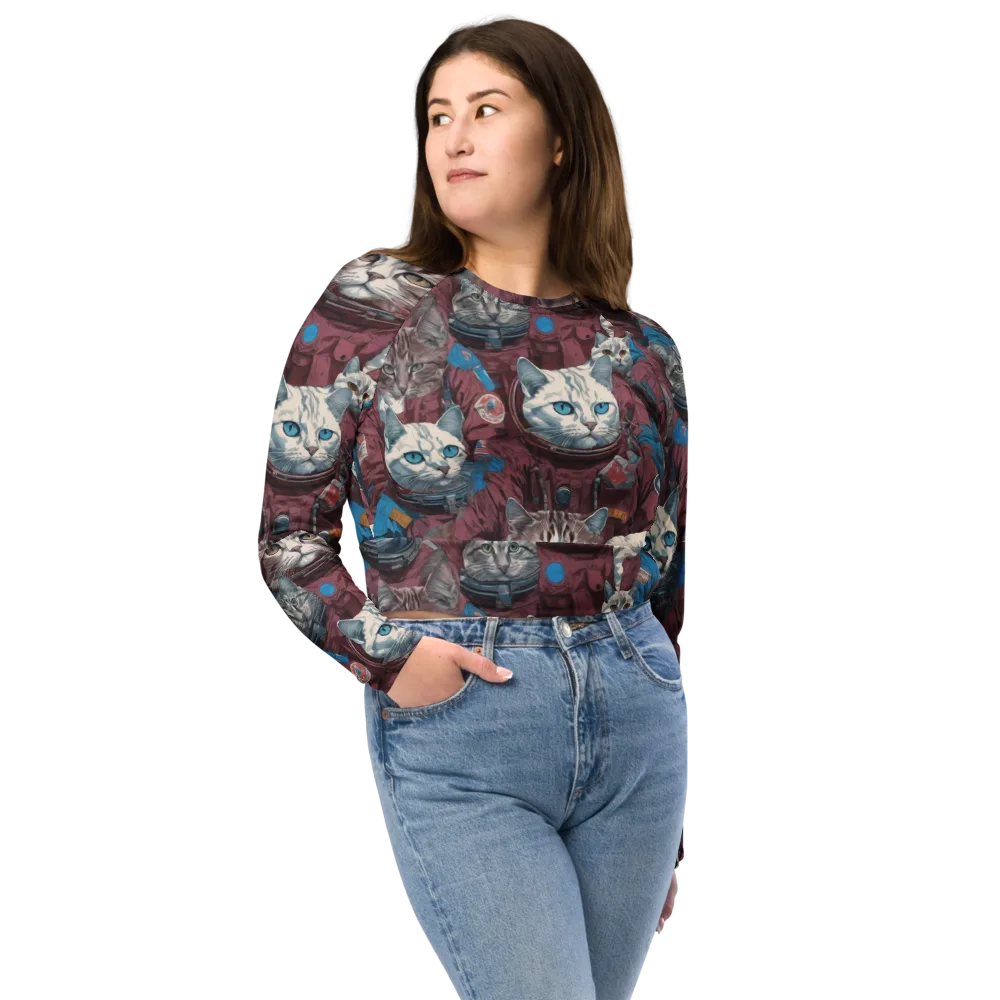 Cosmic Cat Crew on Long Sleeve Crop Top — Front