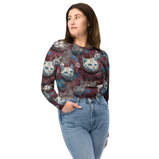 Cosmic Cat Crew on a Long Sleeve Crop Top