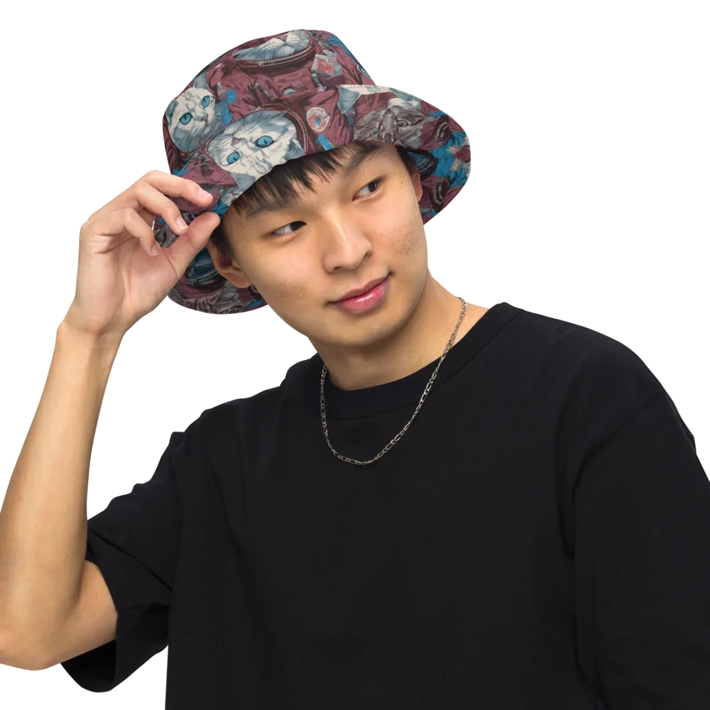 Cosmic Cat Crew on Reversible Bucket Hat — Front Inside
