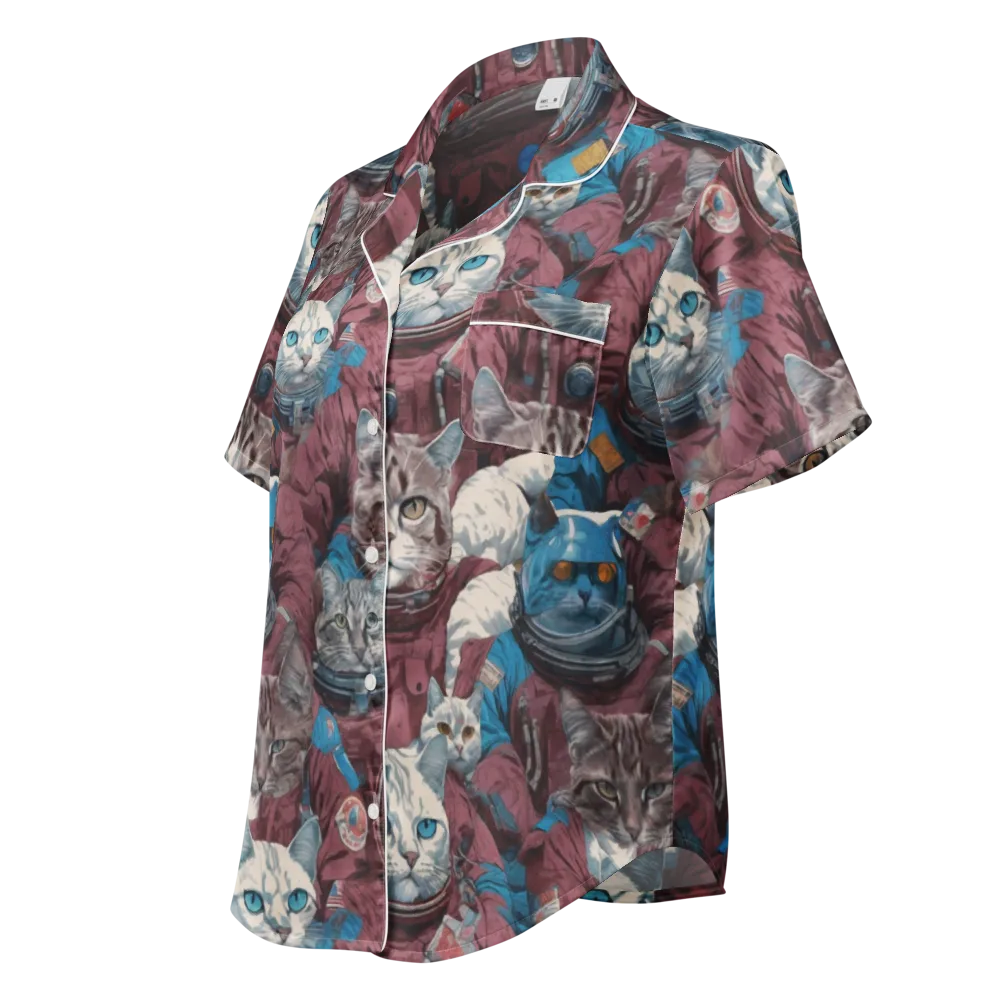 Cosmic Cat Crew on Women's Short Sleeve Pajama Top — Left Front