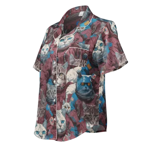 Cosmic Cat Crew on a Women's Short Sleeve Pajama Top