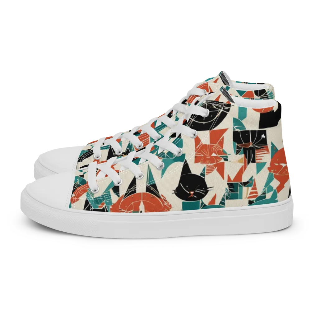 Cathedral Cats on Men's High Top Canvas Shoes — Left