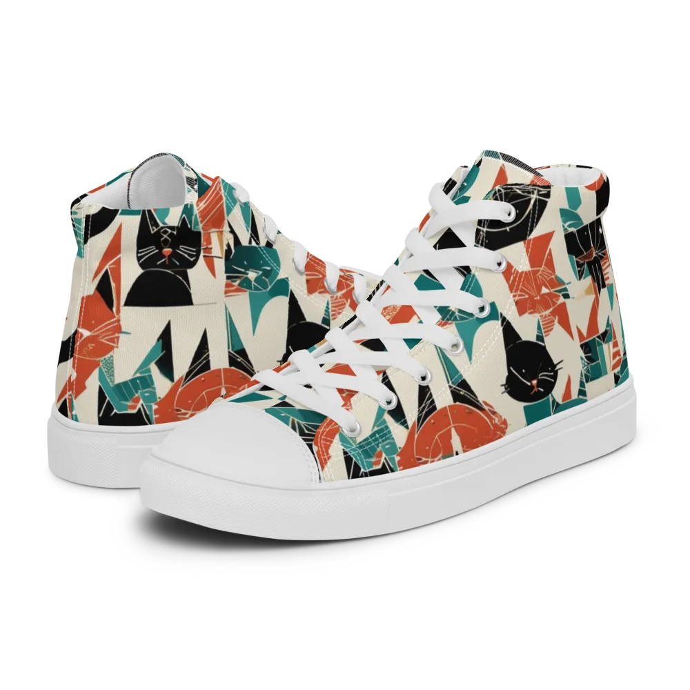 Cathedral Cats on Men's High Top Canvas Shoes — Left