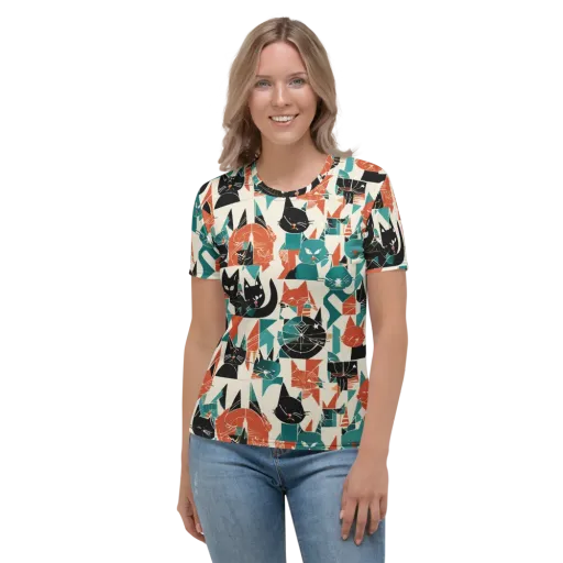 Cathedral Cats on a Women's Crew Neck T-Shirt