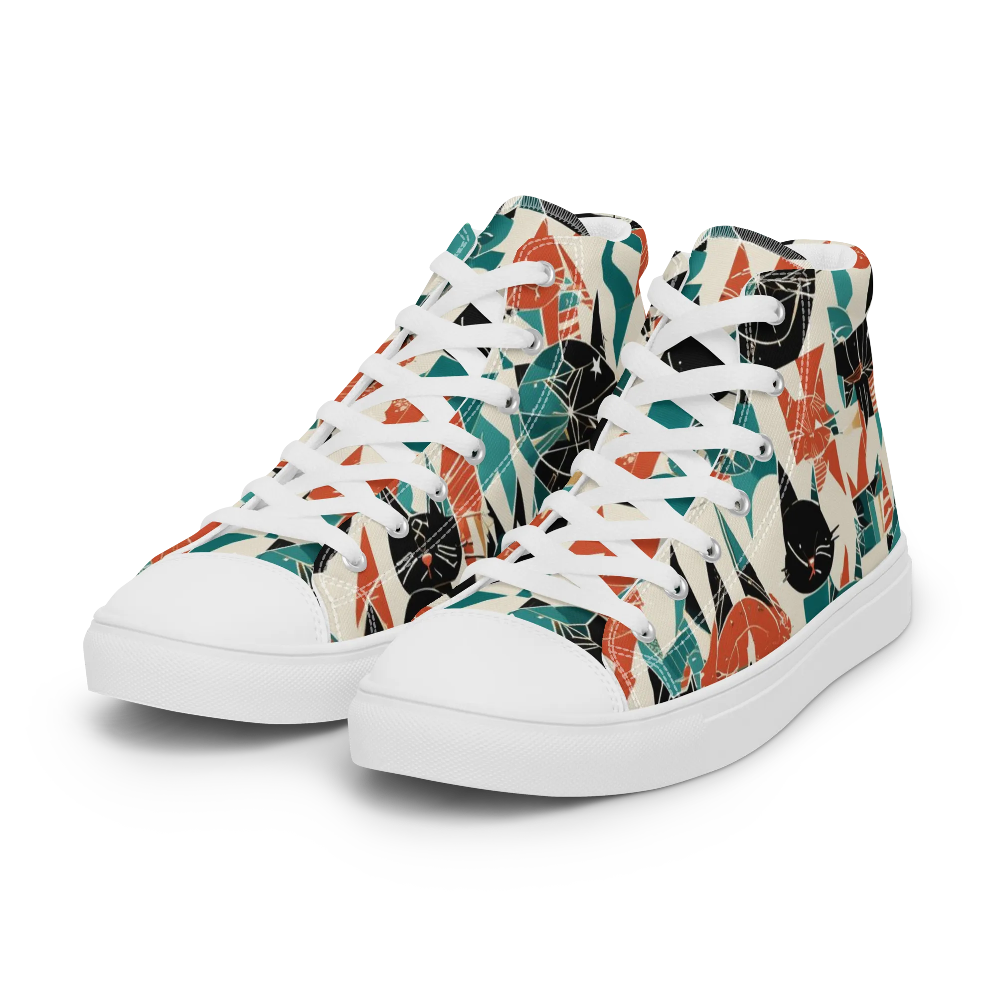 Cathedral Cats on Women's High Top Canvas Shoes — Left Front