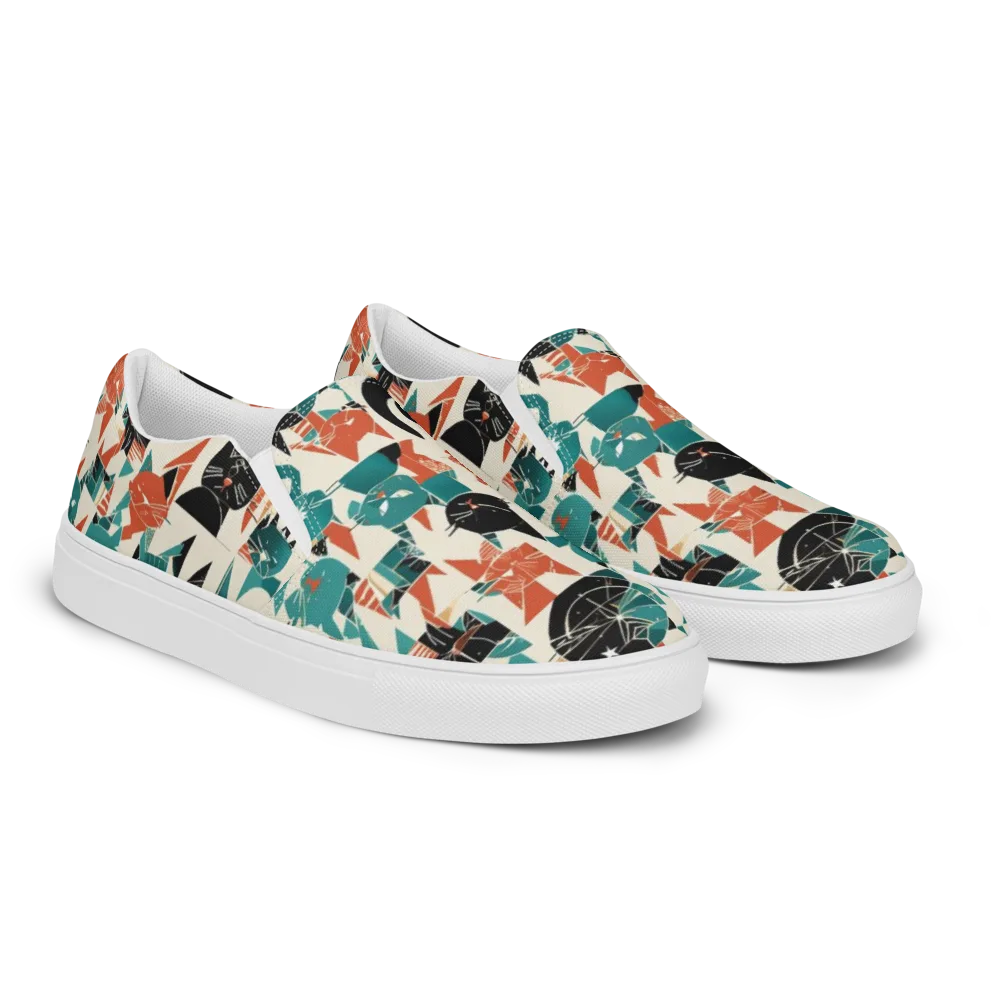 Cathedral Cats on Men's Slip-On Canvas Shoes — Right Front