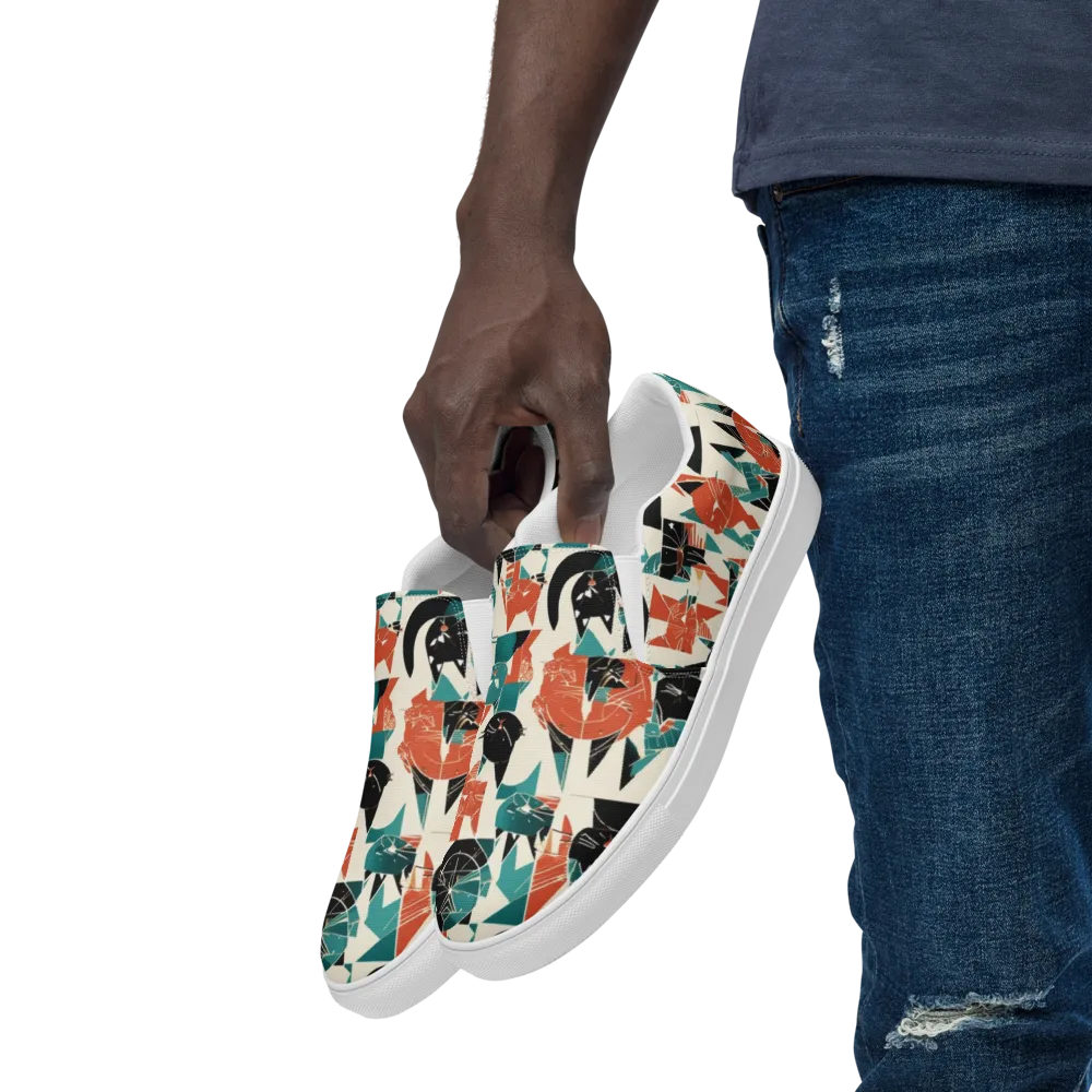 Cathedral Cats on Men's Slip-On Canvas Shoes — Left Front