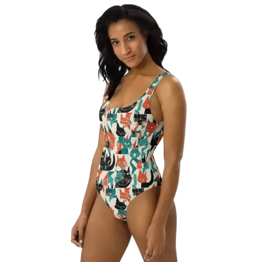 Cathedral Cats on a One-Piece Swimsuit